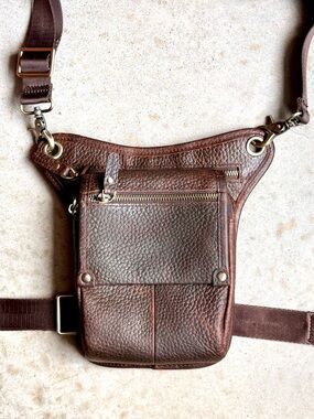 Genuine Leather Leg Bag Boho Festival Waist Pack Brown Steampunk Utility